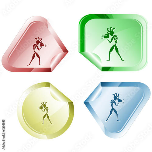 Ethnic little man with camera. Vector sticker.