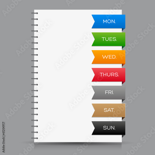 Weekly calendar with colorful ribbons