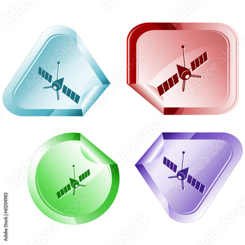 Spaceship. Vector sticker.