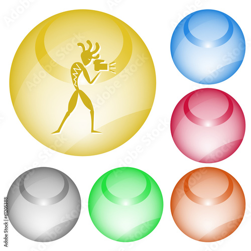 Ethnic little man with camera. Vector interface element.