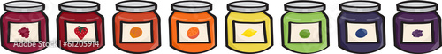 Set of 8 different flavors of cartoon jams and jellys