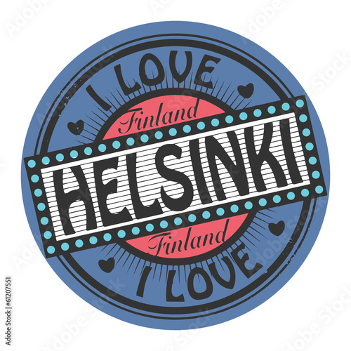 Grunge color stamp with text I Love Helsinki, vector