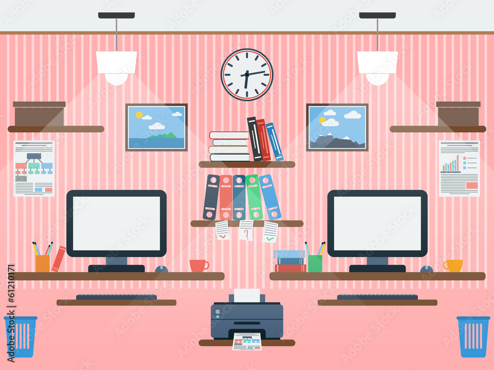 Common workspace flat vector illustration Common workspace flat vector illustration
