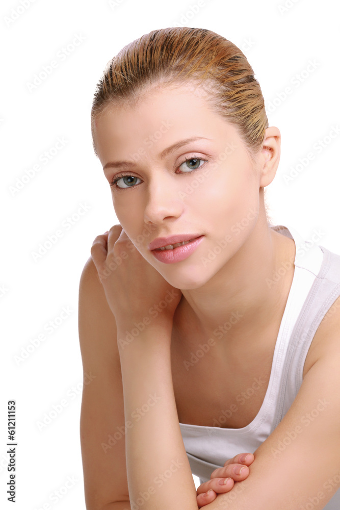 Young woman in night wear sitting on floor Young woman in night wear sitting on floor