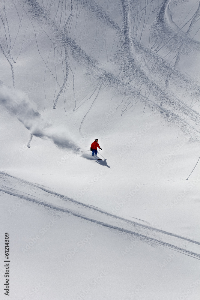 Freeride, tracks on a slope Freeride, tracks on a slope
