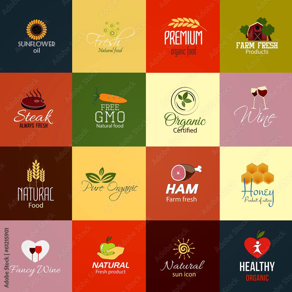 Set of Food and Drinks Labels Set of Food and Drinks Labels