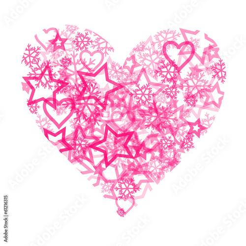 Pink Heart with white stars and snowflakes