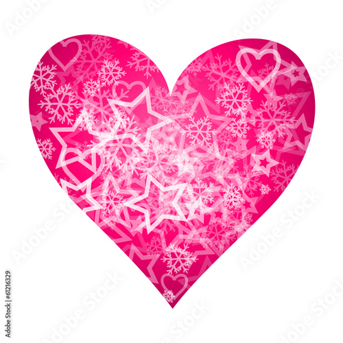 Pink Heart with white stars and snowflakes