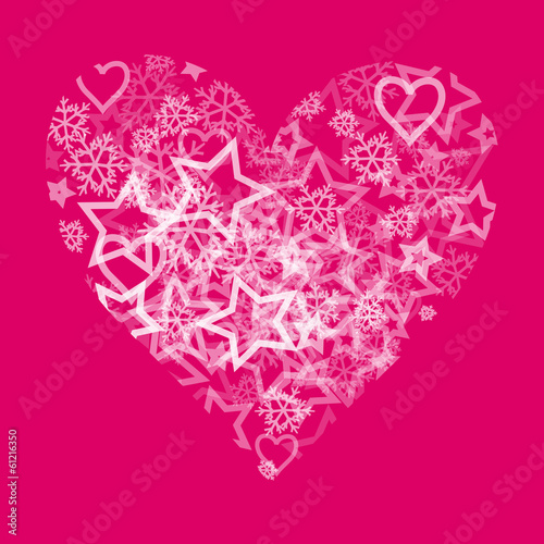 Pink Heart with white stars and snowflakes