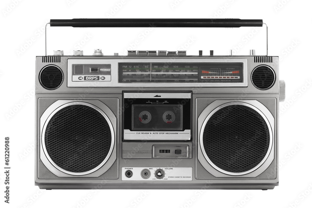 Retro ghetto blaster isolated on white with clipping path - obrazy, fototapety, plakaty 