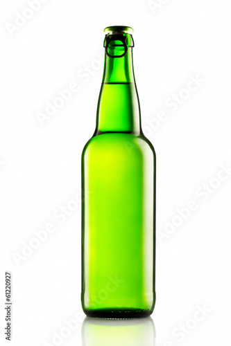 Green bottles of beer on a white background