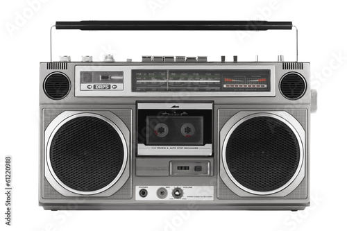 Retro ghetto blaster isolated on white with clipping path