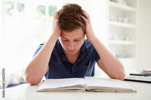 Fotografija Depressed Boy Studying At Home