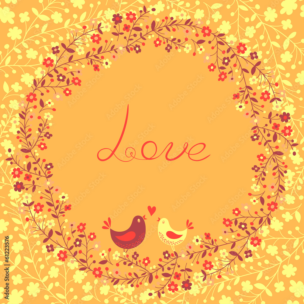 Beautiful greeting card with flowers and birds Beautiful greeting card with flowers and birds