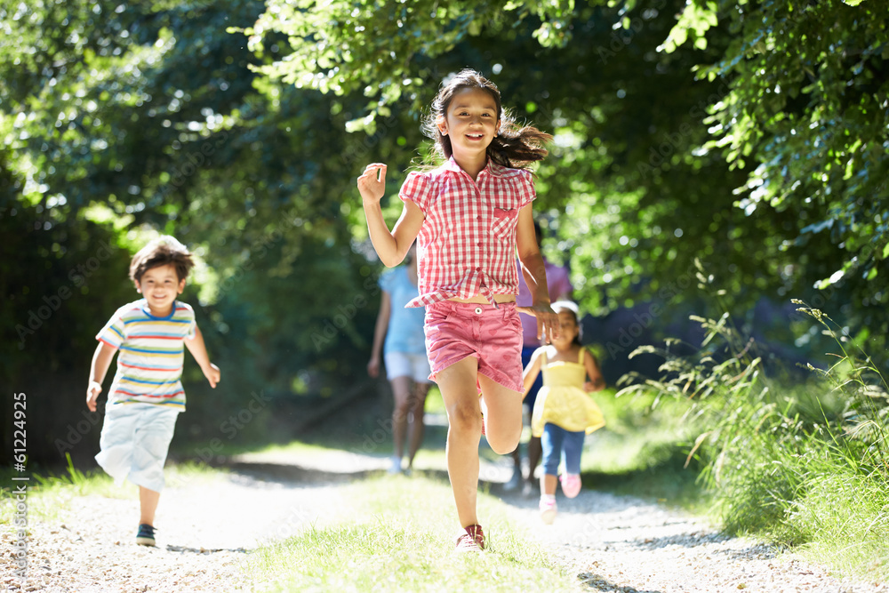Fototapeta premium Asian Family Enjoying Walk In Countryside