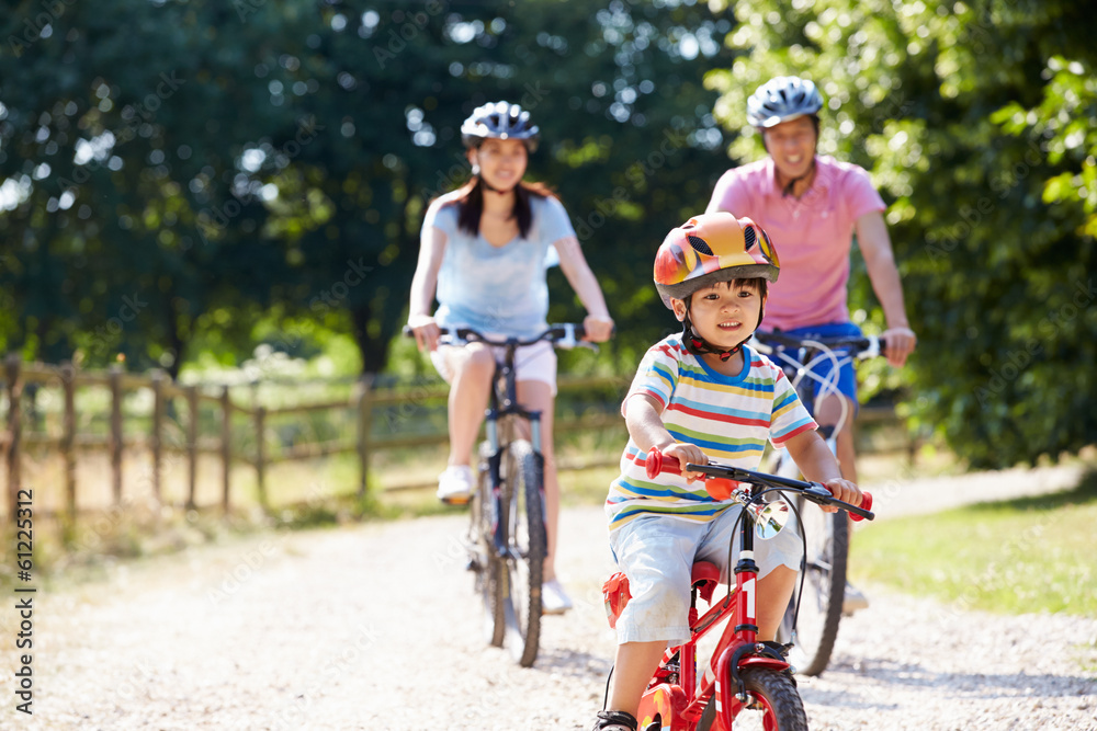 Asian Family On Cycle Ride In Countryside Asian Family On Cycle Ride In Countryside