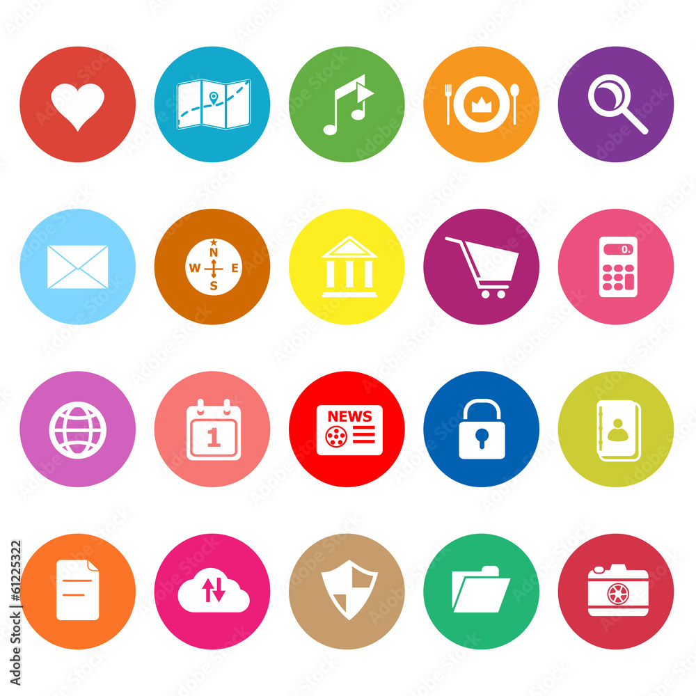 General application flat icons on white background General application flat icons on white background