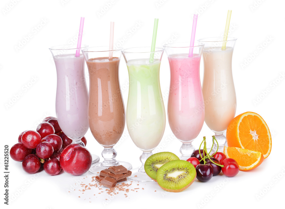 Milk shakes with fruits isolated on white Milk shakes with fruits isolated on white