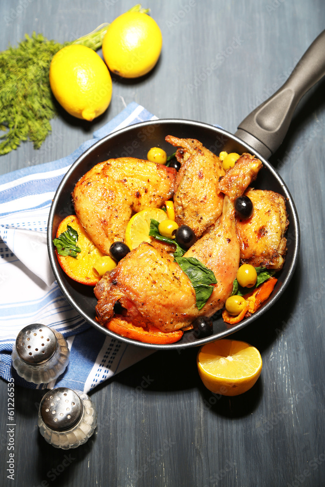 Homemade fried chicken drumsticks with vegetables