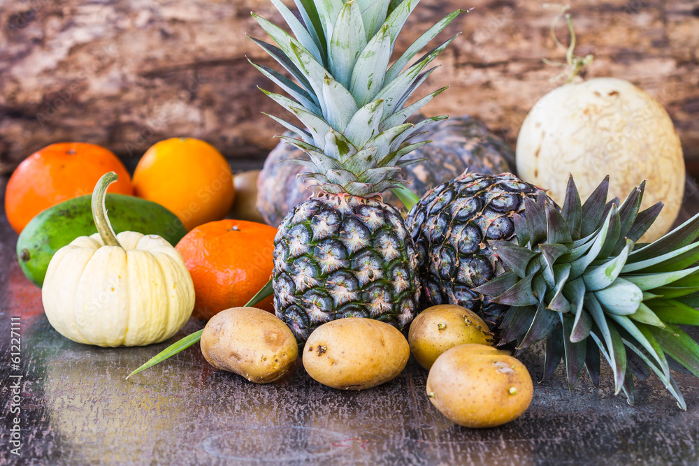 Fruits on wood background Fruits on wood background