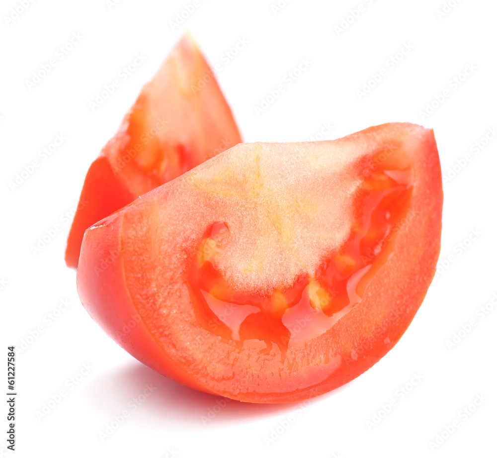 Slices of fresh tomato, isolated on white