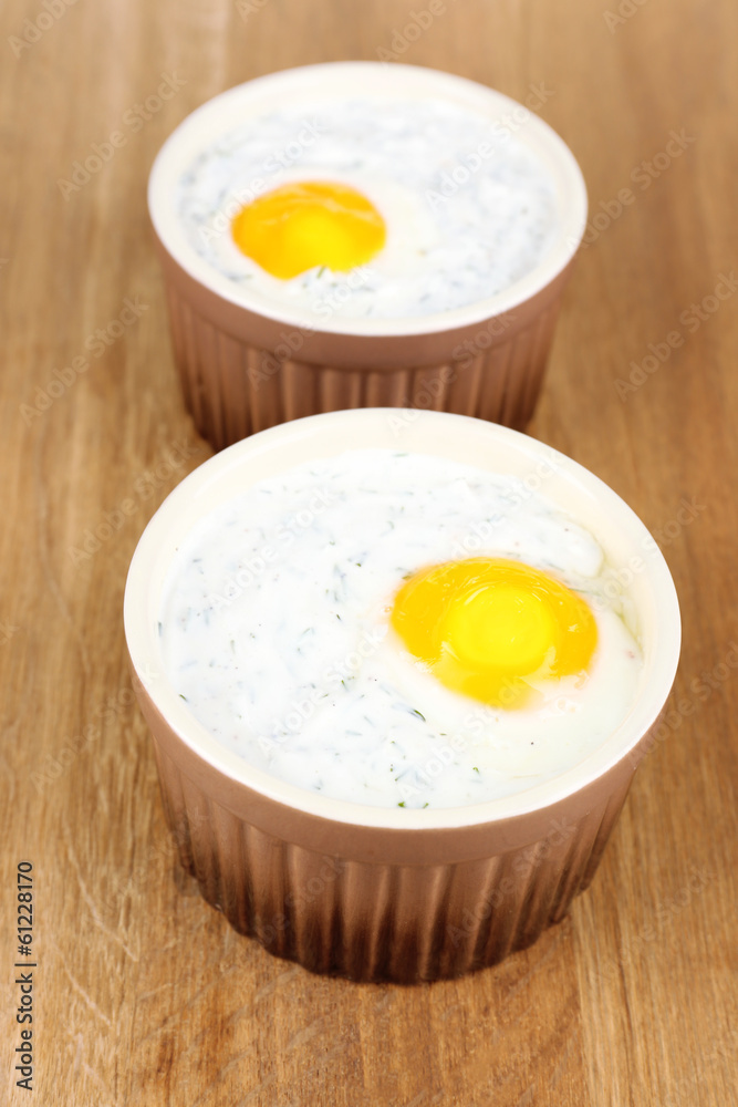 Baked eggs close up Baked eggs close up