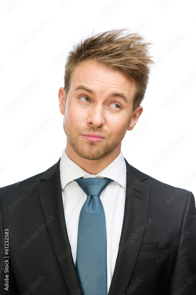 Frontal view of tired executive, isolated on white Frontal view of tired executive, isolated on white