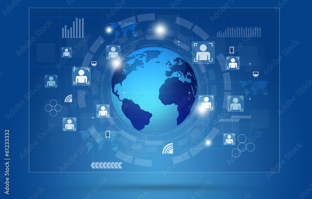 Global Communications Concept Blue Background Global Communications Concept Blue Background