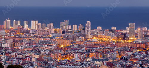 Aerial view of financial district in Barcelona at Blue Hour #61234548