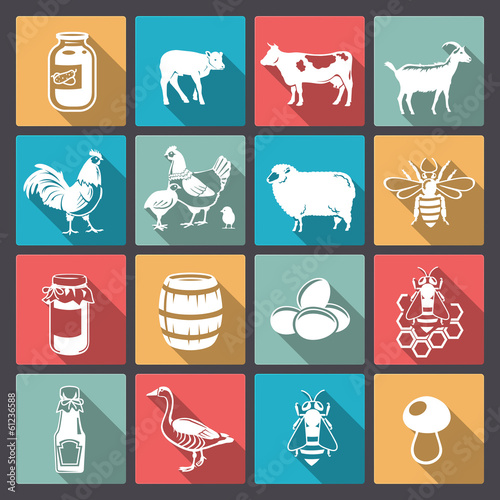 icons of farm animals in flat design