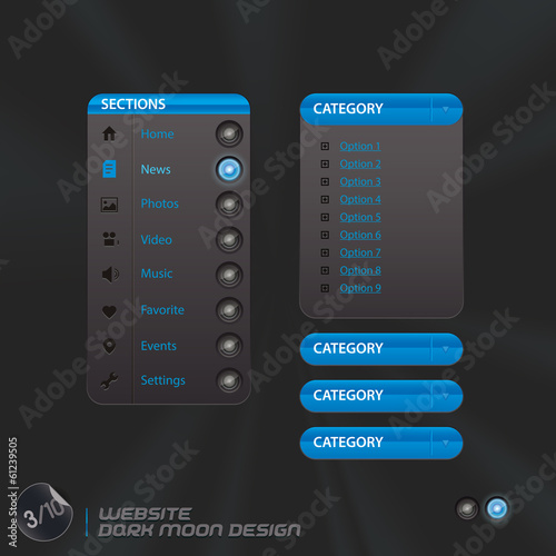 Website Dark Moon Design, Template, Buttons, Sign