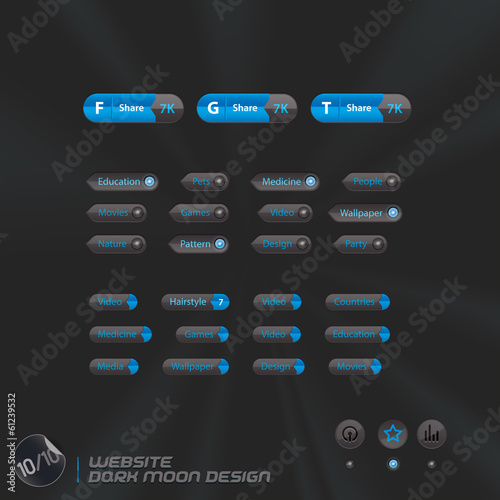 Website Dark Moon Design, Template, Buttons, Sign