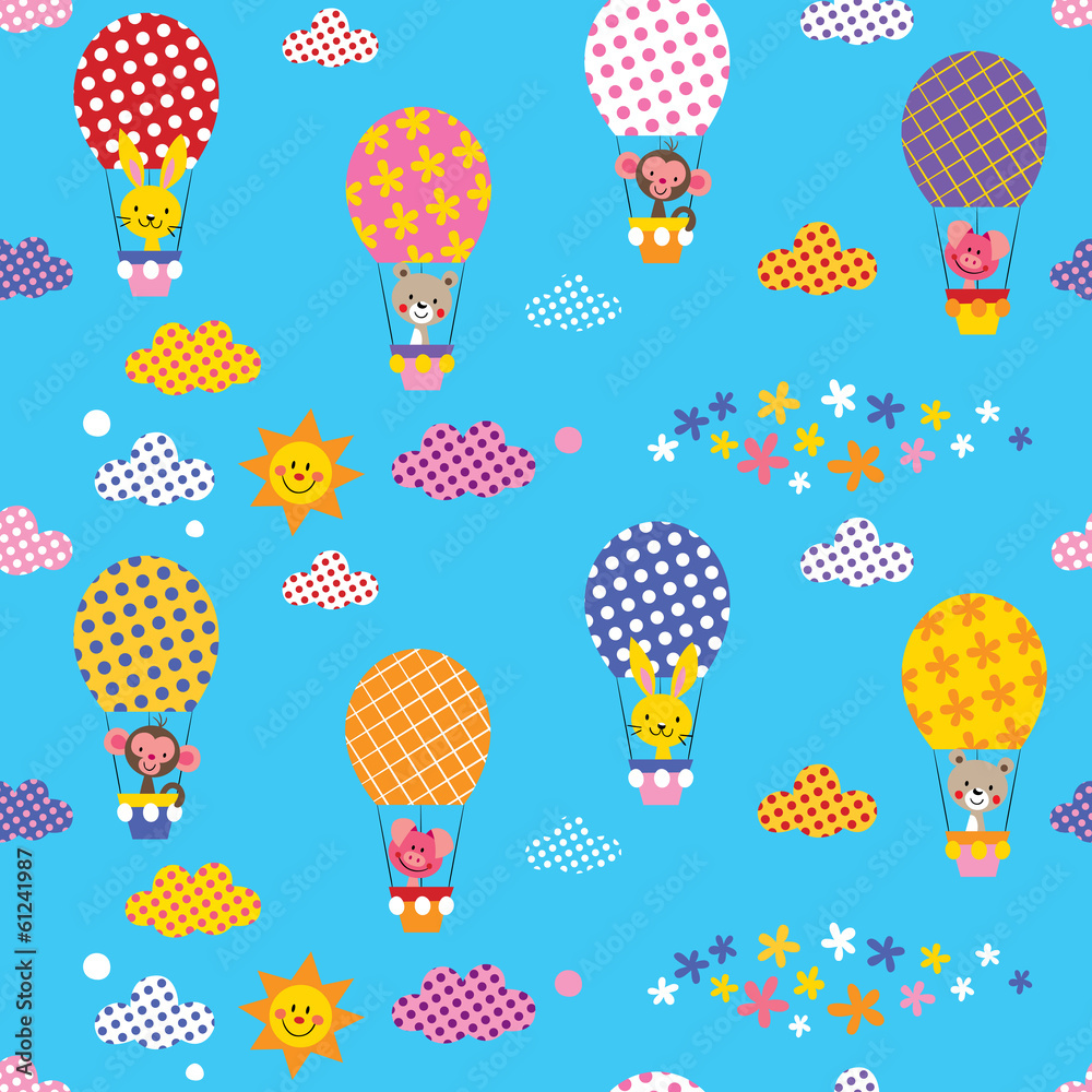 Obraz premium cute animals in hot air balloons