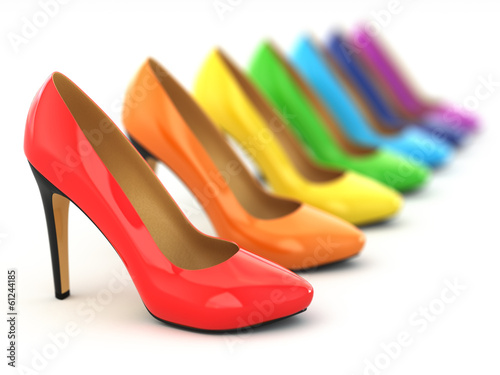 High heels shoes on white background.