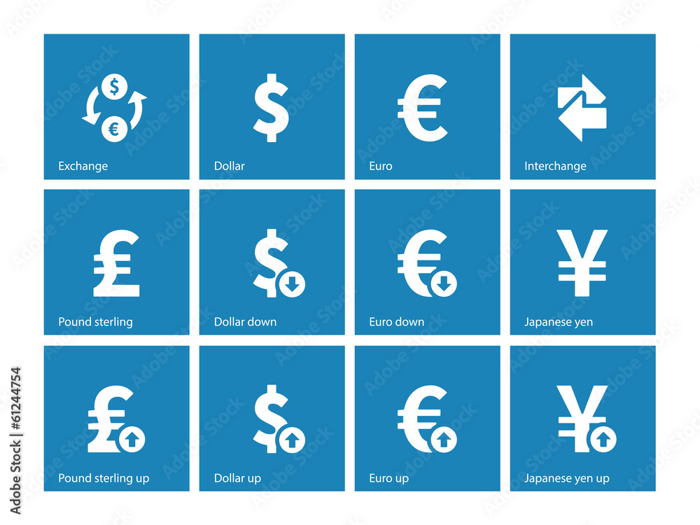 Exchange Rate icons on blue background Exchange Rate icons on blue background