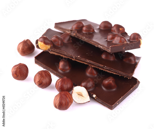 Chocolate with nuts  on white.
