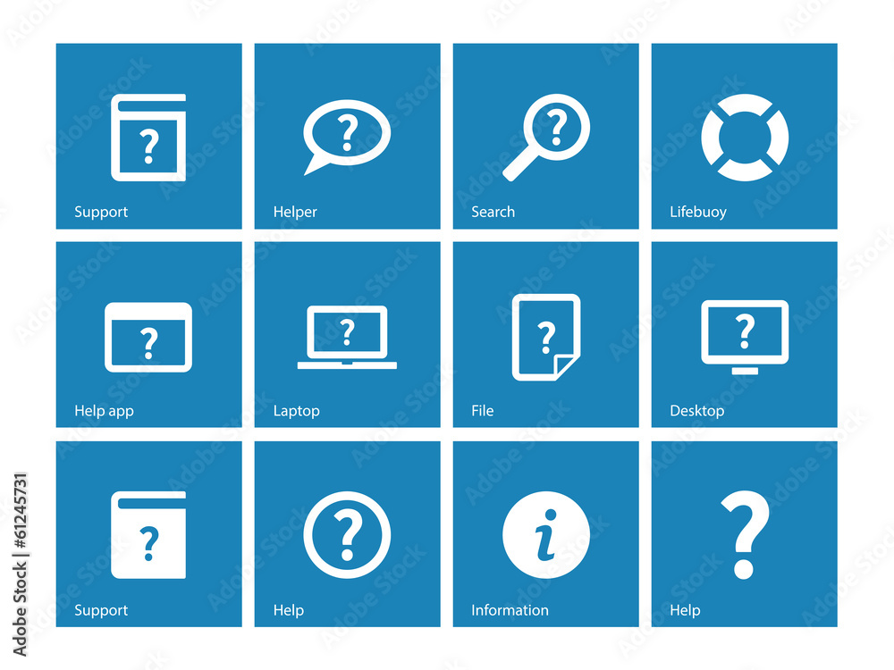 Help and FAQ icons on blue background. Help and FAQ icons on blue background.
