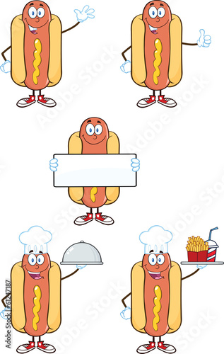 Hot Dog Cartoon Mascot Characters 2. Collection Set