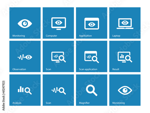 Monitoring icons on blue background.