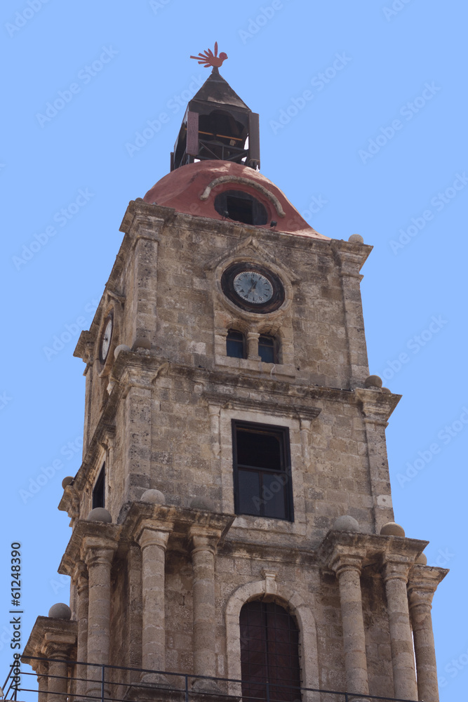 Old Town Church tower of Rhodes, Greece