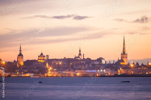 silhouette of tallinn with fire sunset