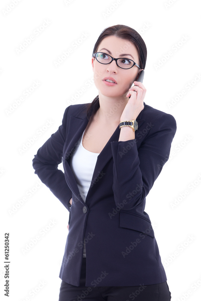 young businesswoman calling on the mobile phone isolated on whit young businesswoman calling on the mobile phone isolated on whit