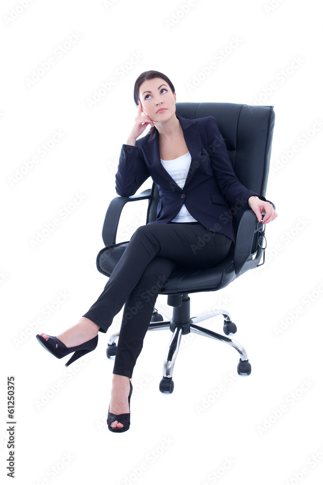 young beautiful business woman sitting on the chair and dreaming young beautiful business woman sitting on the chair and dreaming