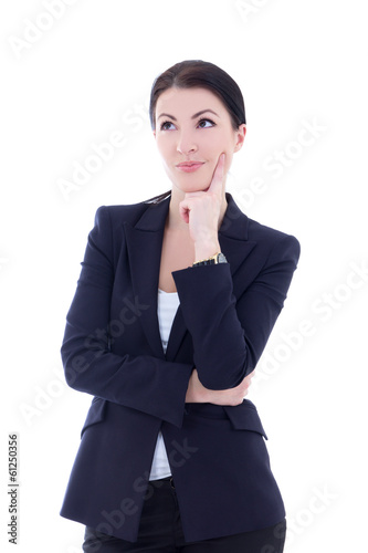 portrait of young beautiful business woman dreaming isolated on