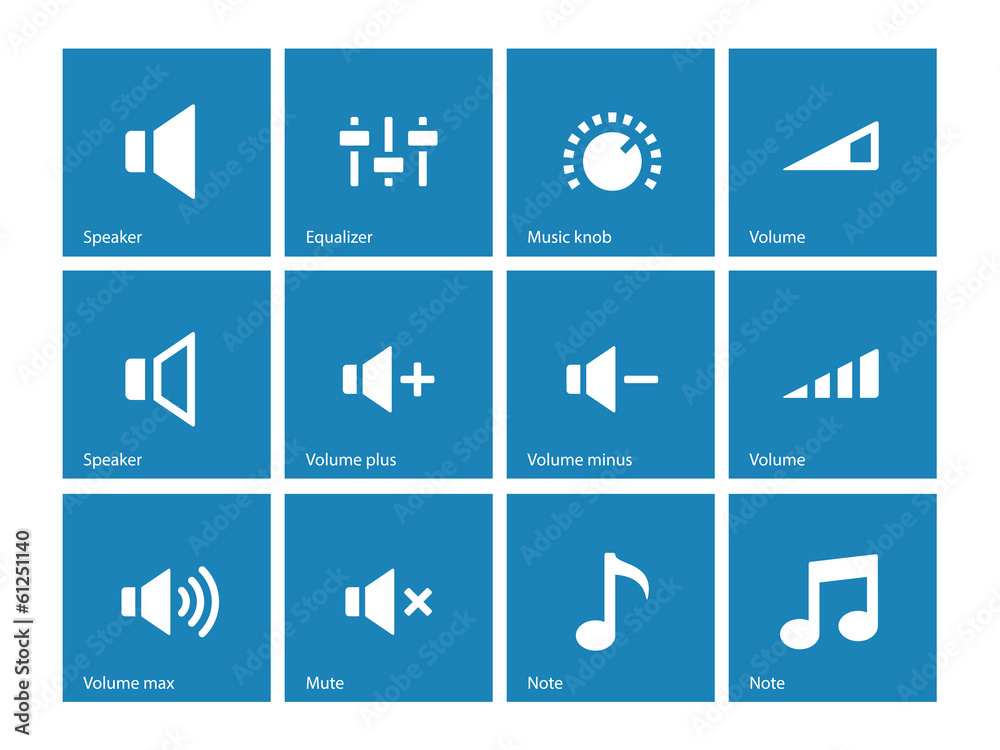 Speaker icons on blue background. Volume control. Speaker icons on blue background. Volume control.