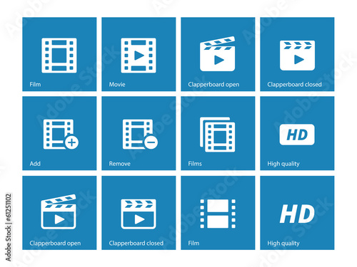 Video icons on blue background.