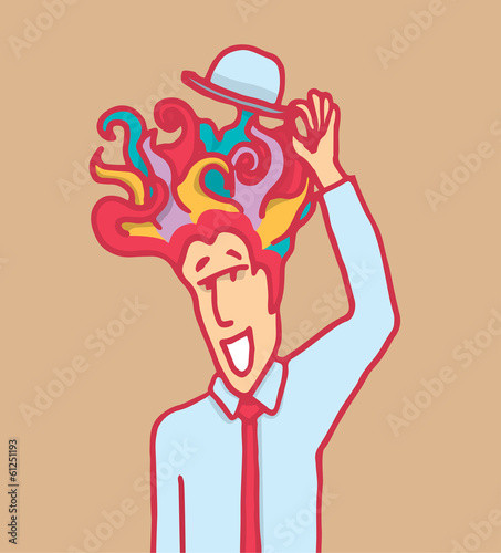 Creative man greeting with his hat