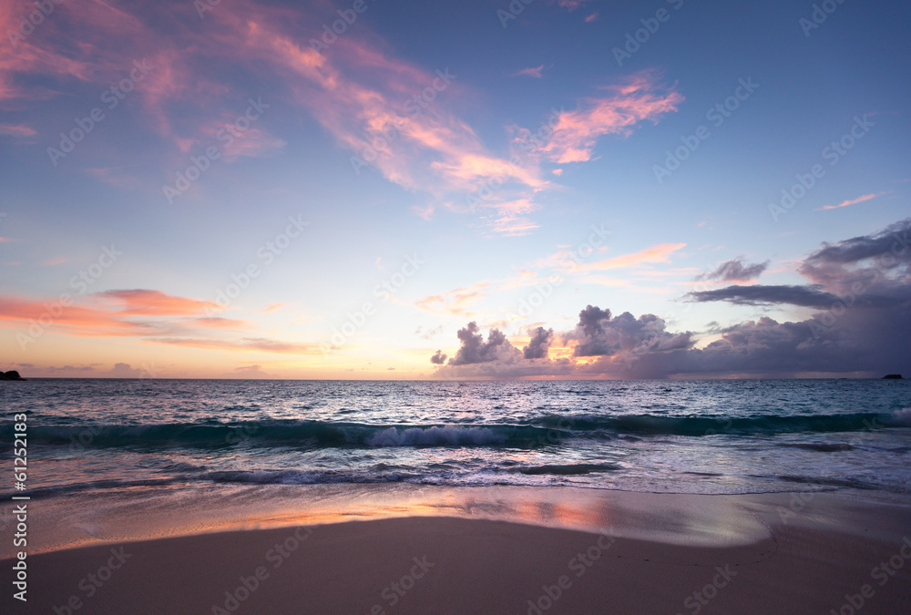 Sunset on Seychelles beach