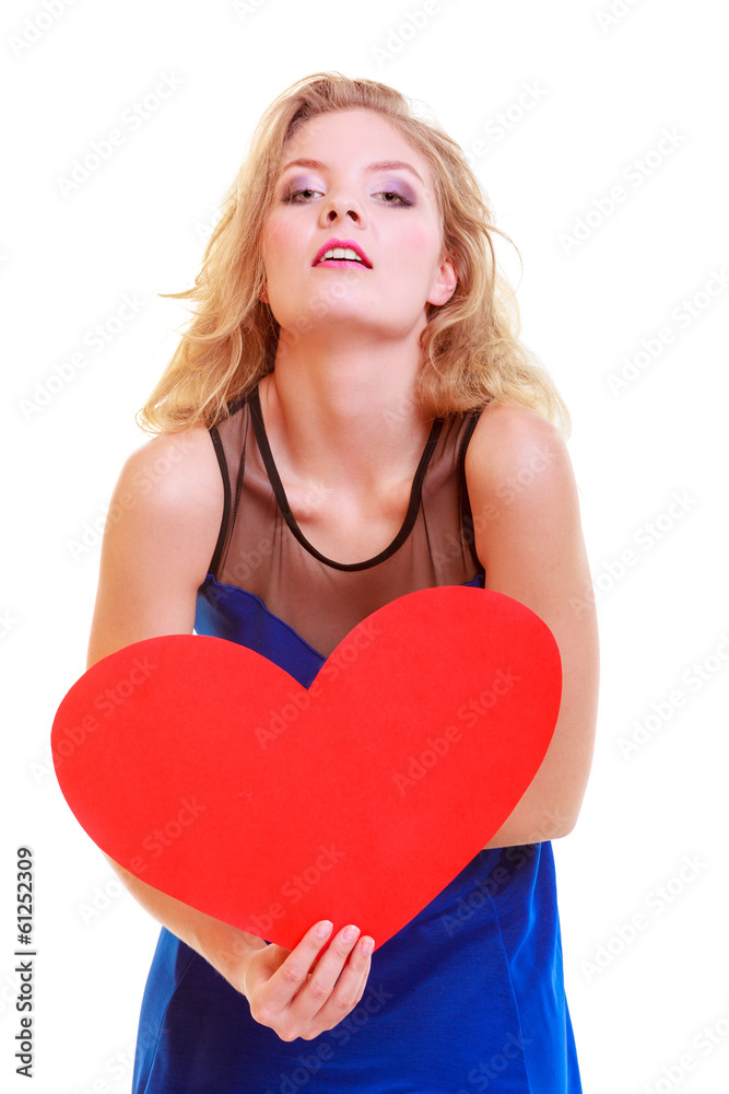 Red heart. Love symbol. Woman hold Valentine day symbol. Red heart. Love symbol. Woman hold Valentine day symbol.