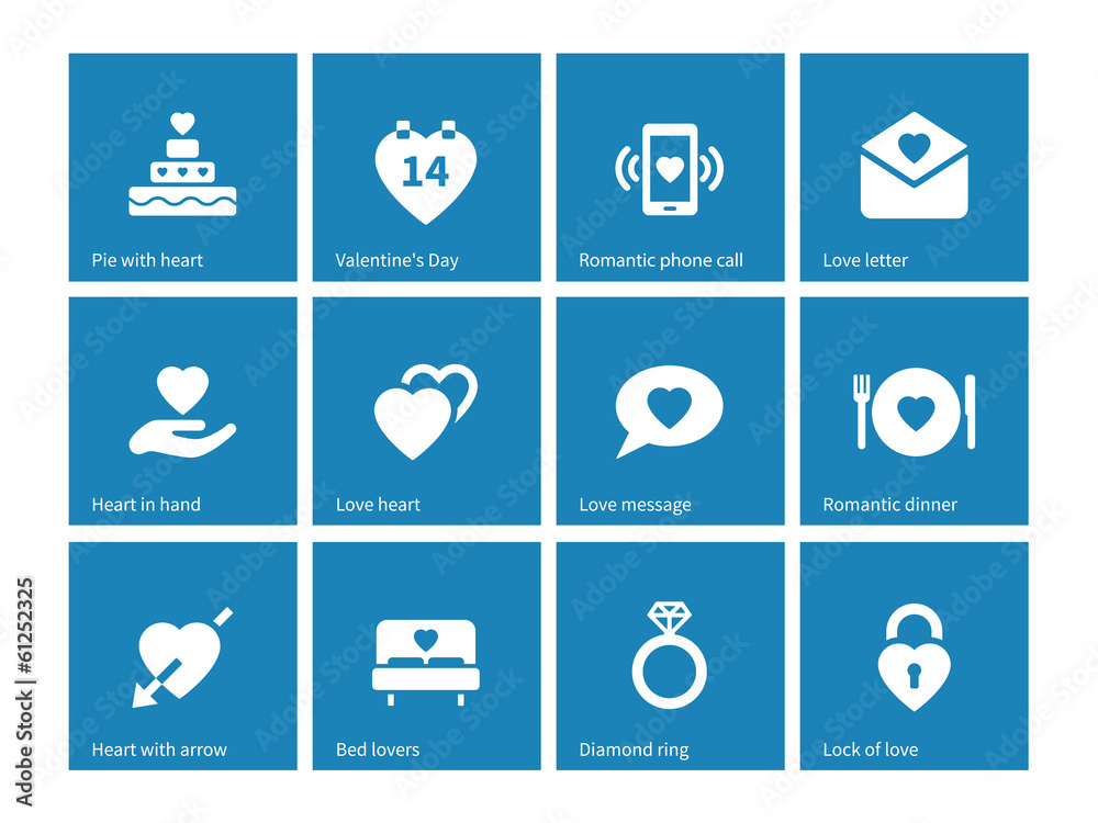Valentine's Day icons on blue background. Valentine's Day icons on blue background.